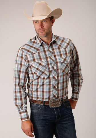 Roper Mens 55/45 Plaids Brown Cotton Blend L/S Shirt
