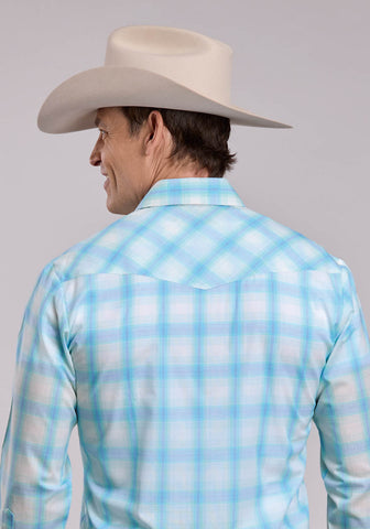 Roper Mens 2907 Plaid Cyan Cotton Blend L/S Shirt