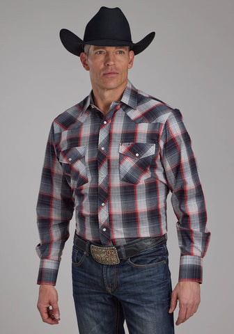 Roper Mens 2109 Plaid Black/Red/Grey Cotton Blend L/S Shirt