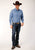 Roper Mens Crosshatch Squares Blue Poly/Cotton L/S Shirt