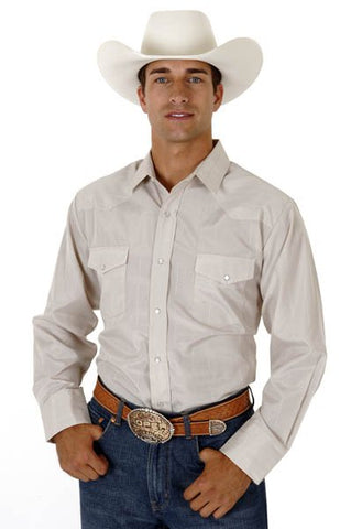 Roper Mens Tan Cotton Blend L/S Pearl Snap Button Tone On Tone Western Shirt