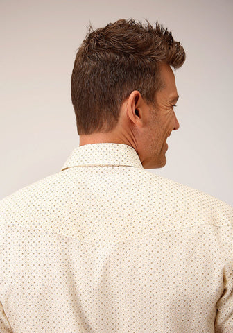 Roper Mens Cream Diamond Cream Cotton Blend S/S Shirt