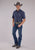 Roper Mens 2477 Western Stripe Navy/Brown Cotton Blend S/S Shirt