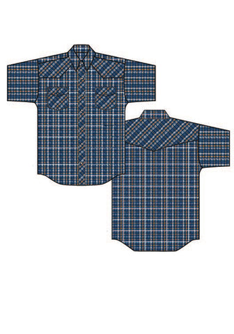 Roper Mens 1507 Small Scale Blue Cotton Blend S/S Shirt