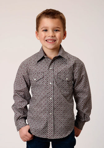 Roper Boys Taupe Retro Wine Cotton Blend L/S Shirt