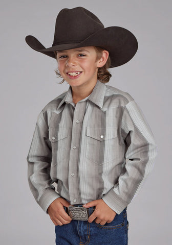 Roper Kids Boys 2114 Stripe Multi Grey Cotton Blend L/S Shirt