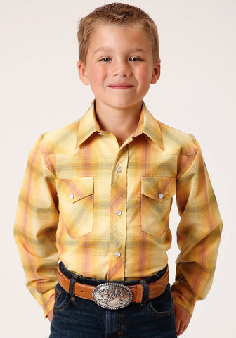 Roper Kids Boys 1511 Plaid Yellow/Tangerine Cotton Blend L/S Shirt