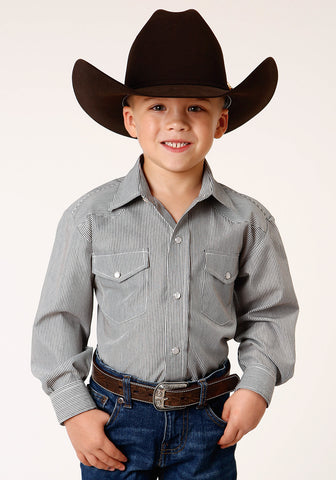 Roper Kids Boys 1202 Stripe Charcoal/White Poly/Cotton L/S Shirt