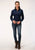 Roper Womens Navy Cotton Blend Solid Paisley L/S Shirt
