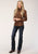 Roper Womens Warm Brown Cotton Blend Embroidered L/S Broadcloth Shirt