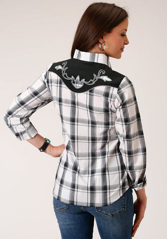 Roper Womens 1505 Plaid Black/Grey Cotton Blend L/S Shirt