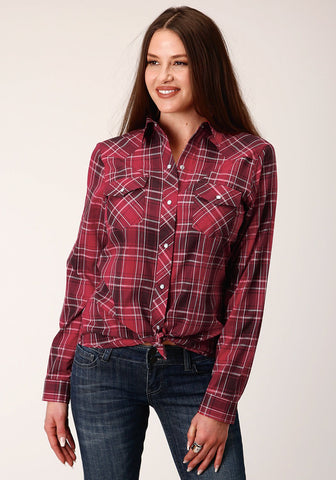 Roper Womens 820 Bright Plaid Red Cotton Blend L/S Shirt