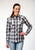 Roper Womens 1881 Plaid Black/Aqua Cotton Blend L/S Shirt