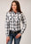 Roper Womens 55/45 Plaid White/Black/Grey Cotton Blend L/S Shirt