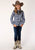 Roper Girls Navy/White Cotton Blend Fancy Applique L/S Shirt