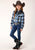 Roper Girls Kids Light Blue/Navy Cotton Blend Plaid L/S Fancy Shirt