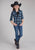 Roper Kids Girls 2128 Windowpane Plaid Multi Blue Cotton Blend L/S Shirt