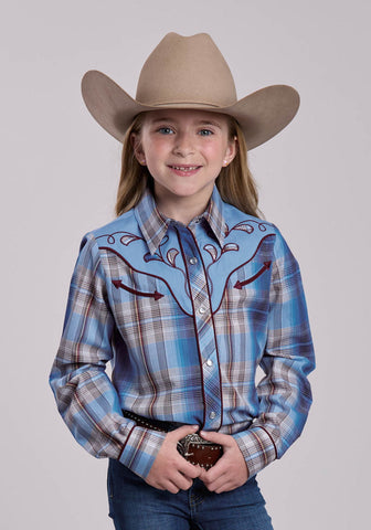 Roper Kids Girls 2898 Madras Plaid Multi-Color Cotton Blend L/S Shirt