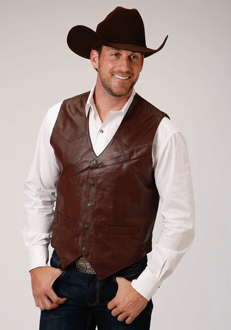 Roper Mens Nappa Yokes Dark Brown Lamb Leather Big Leather Vest
