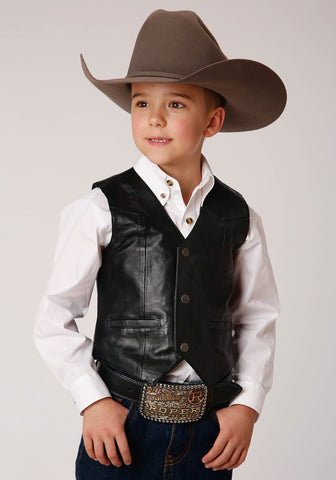Roper Kids Boys Nappa Yokes Black Lamb Leather Leather Vest