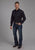 Roper Mens Flag Longhorn Skull Black Poly/Rayon L/S Shirt