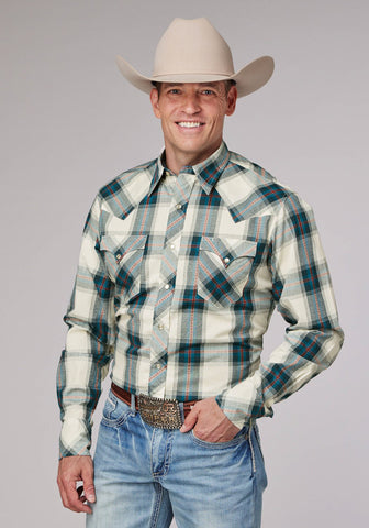 Roper Mens 2006 Tile Plaid Multi-Color 100% Cotton L/S Shirt