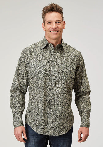 Roper Mens 1901 Estampa Paisley Green 100% Cotton L/S Shirt