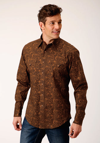 Roper Mens Vintage Paisley Brown 100% Cotton L/S Shirt