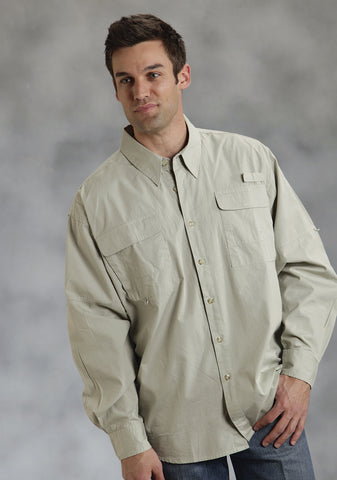 Roper Mens Fishing Guide Khaki 100% Cotton L/S Shirt