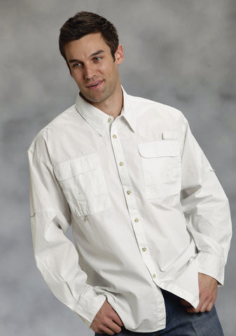 Roper Mens Fishing Guide White 100% Cotton L/S Shirt