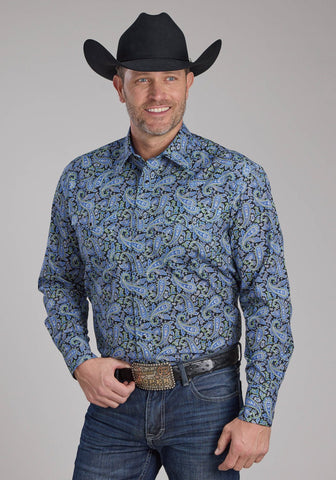 Roper Mens 2239 Cobalt Paisley Blue 100% Cotton L/S Shirt
