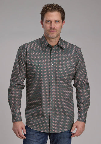 Roper Mens 2243 Garnet Foulard Grey 100% Cotton L/S Shirt