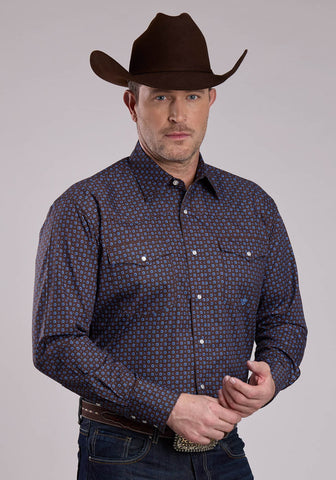 Roper Mens Winter Foulard Brown 100% Cotton L/S Shirt