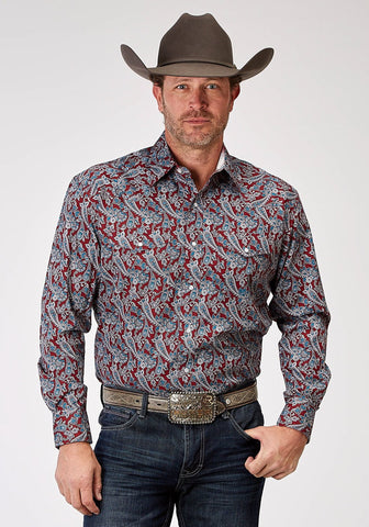 Roper Mens River Paisley Red 100% Cotton L/S Shirt