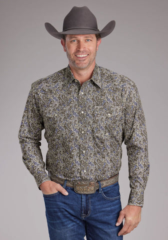 Roper Mens 2383 Paisley Stone 100% Cotton L/S Shirt