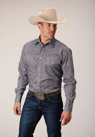 Roper Mens Valley Paisley Brown 100% Cotton L/S Shirt