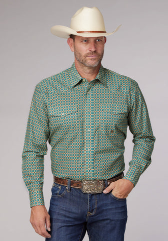 Roper Mens 2021 Sedona Foulard Turquoise 100% Cotton L/S Shirt