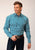 Roper Mens Turquoise Diamond Print Blue Cotton Blend L/S Shirt