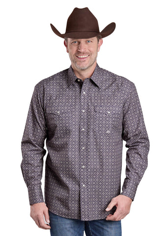 Roper Mens 2580 Plum Foulard Grey 100% Cotton L/S Shirt