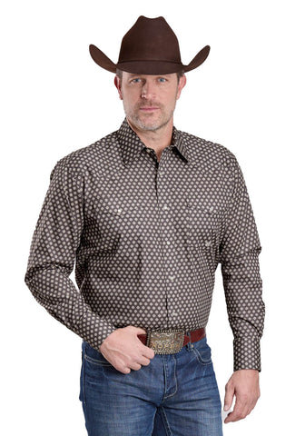 Roper Mens 2594 Stretch Foulard Grey Cotton Blend L/S Shirt