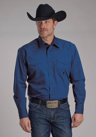 Roper Mens 2249 Black Fill Blue 100% Cotton L/S Shirt