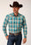 Roper Mens Sandy Plaid Turquoise 100% Cotton L/S Shirt