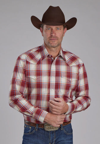 Roper Mens 57 Chevy Plaid Red 100% Cotton L/S Shirt