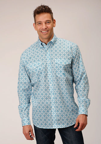 Roper Mens Medallion Turquoise 100% Cotton L/S Shirt