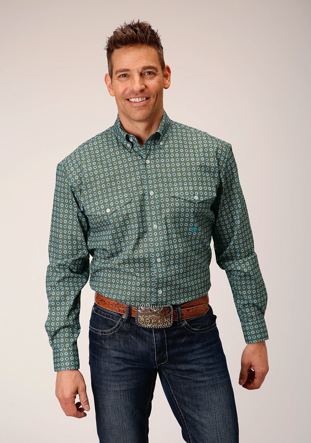 Roper Mens Olive Foulard Green 100% Cotton L/S Shirt – The Western Company