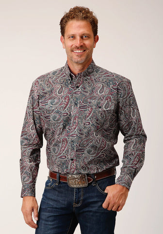 Roper Mens Old Time Paisley Multi-Color 100% Cotton L/S Shirt
