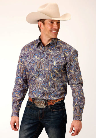 Roper Mens Royal Paisley Multi-Color 100% Cotton L/S Shirt