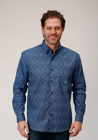 Roper Mens Medallion Paisley Blue 100% Cotton L/S Shirt