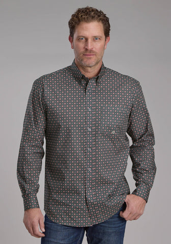 Roper Mens 2243 Garnet Foulard Grey 100% Cotton 1 Pkt L/S Shirt