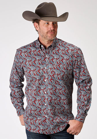 Roper Mens Red River Paisley Red 100% Cotton L/S Shirt
